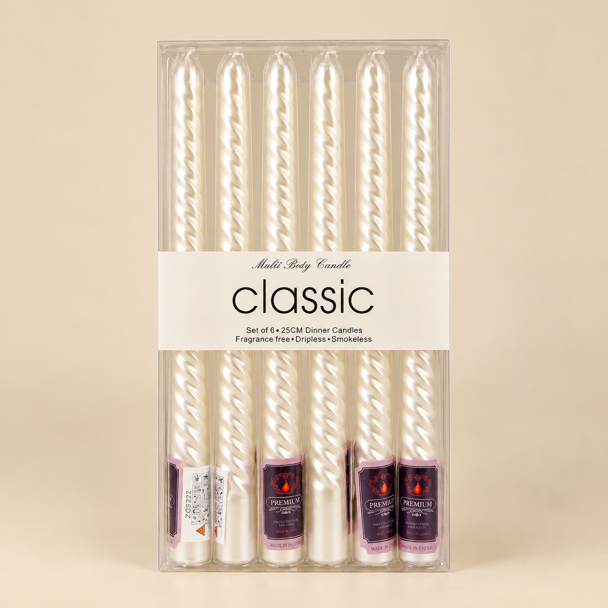 Spiral Taper Candles Set, Pearl White