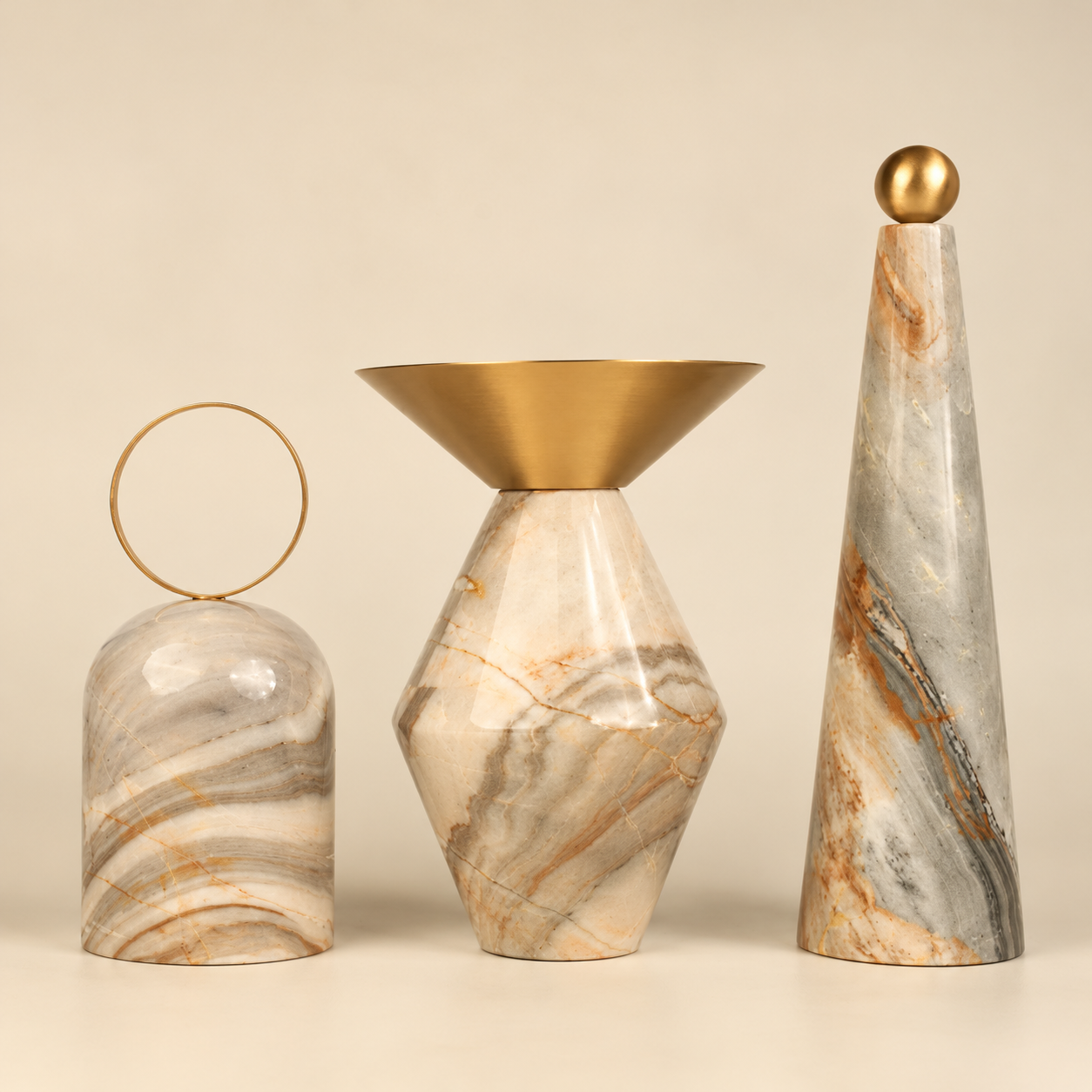 Stone and Copper Sculptural Accent