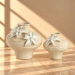 Cream Glass Vase with Sculpted White Lilies