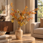 Artificial Ochre Berry Spray with Leaves