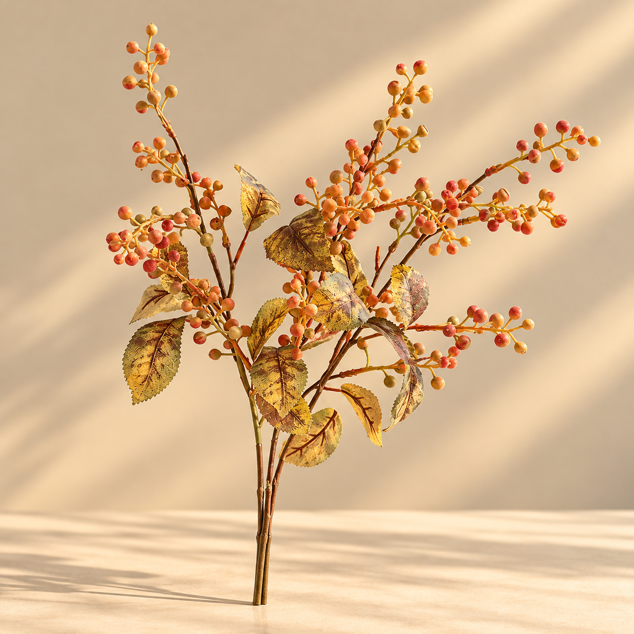 Artificial Ochre Berry Spray with Leaves