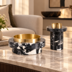 Black Stone and Gold-Tone Copper Accent