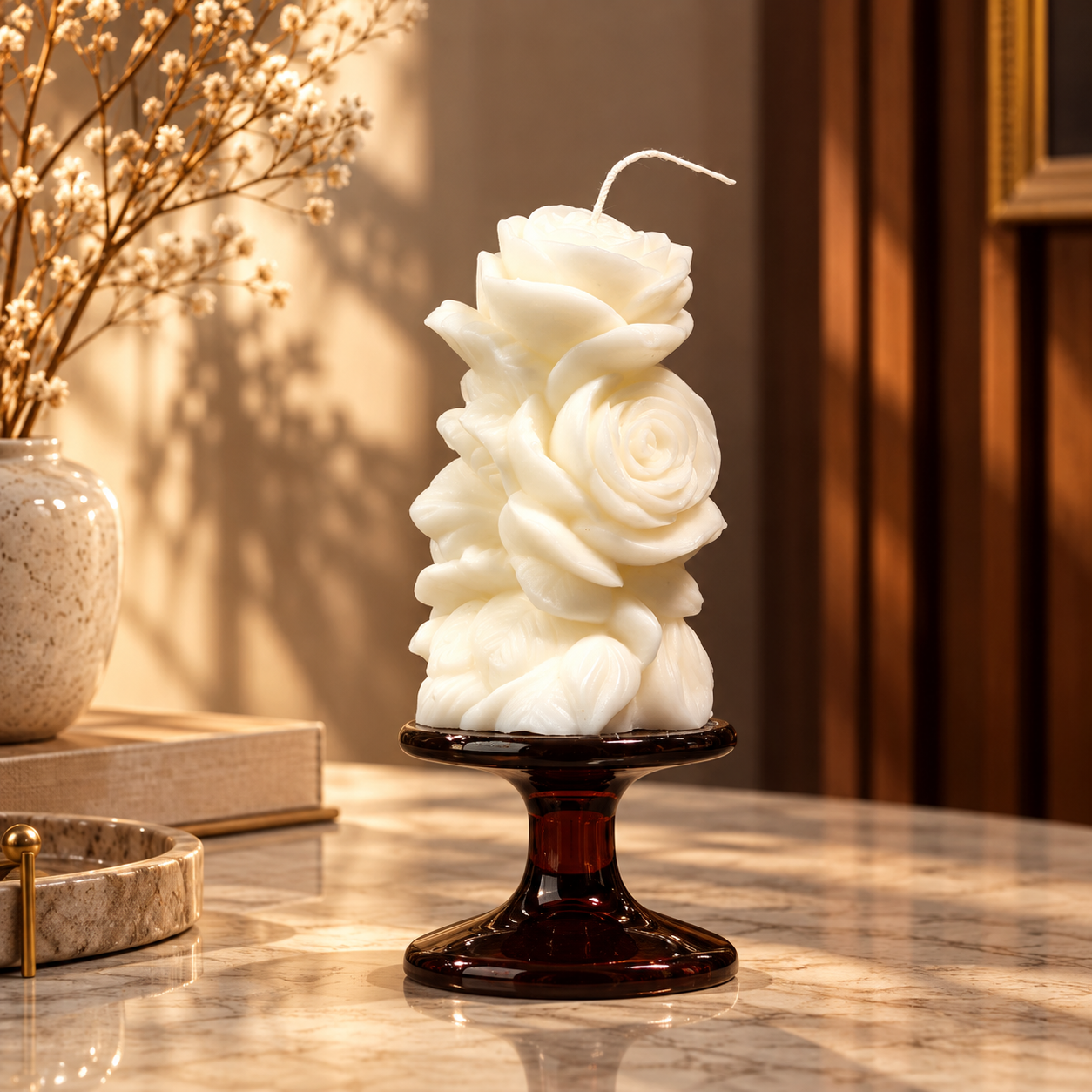 Sculpted Rose Pillar Candle