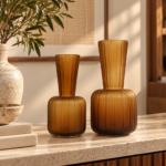 Amber Ribbed Glass Vase