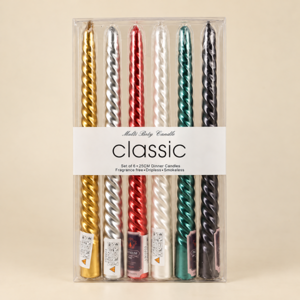 Spiral Taper Candles Set, Assorted Metallic