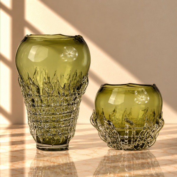 Olive Green Textured Glass Vase