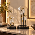 Glass Bird Sculpture under Glass Dome