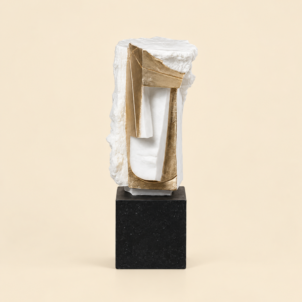 Abstract White and Gold Face Sculpture