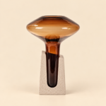 Amber Glass Disc Vase on Terrazzo Base