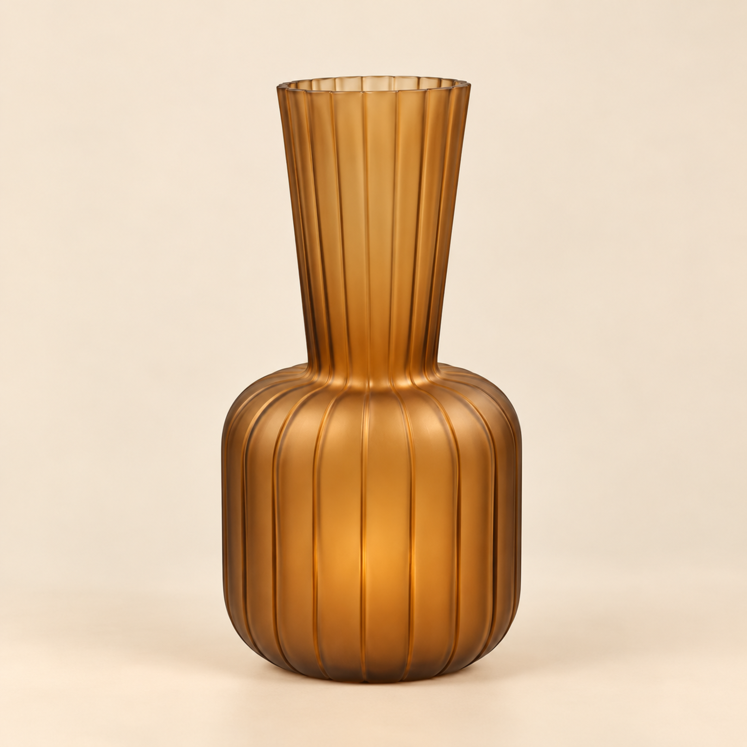 Amber Ribbed Glass Vase