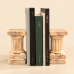 Rose Marble Ionic Column Bookends with Cream Spheres