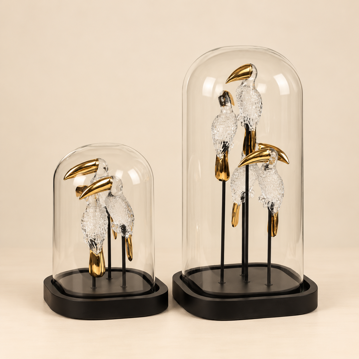 Glass Bird Sculpture under Glass Dome