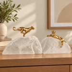Gold-Tone Leopard on White Crystal Block