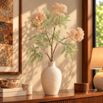 Artificial Peach Bloom and Fern Stem