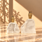 Bronze-Tone Owl on Crystal Stone Sculpture