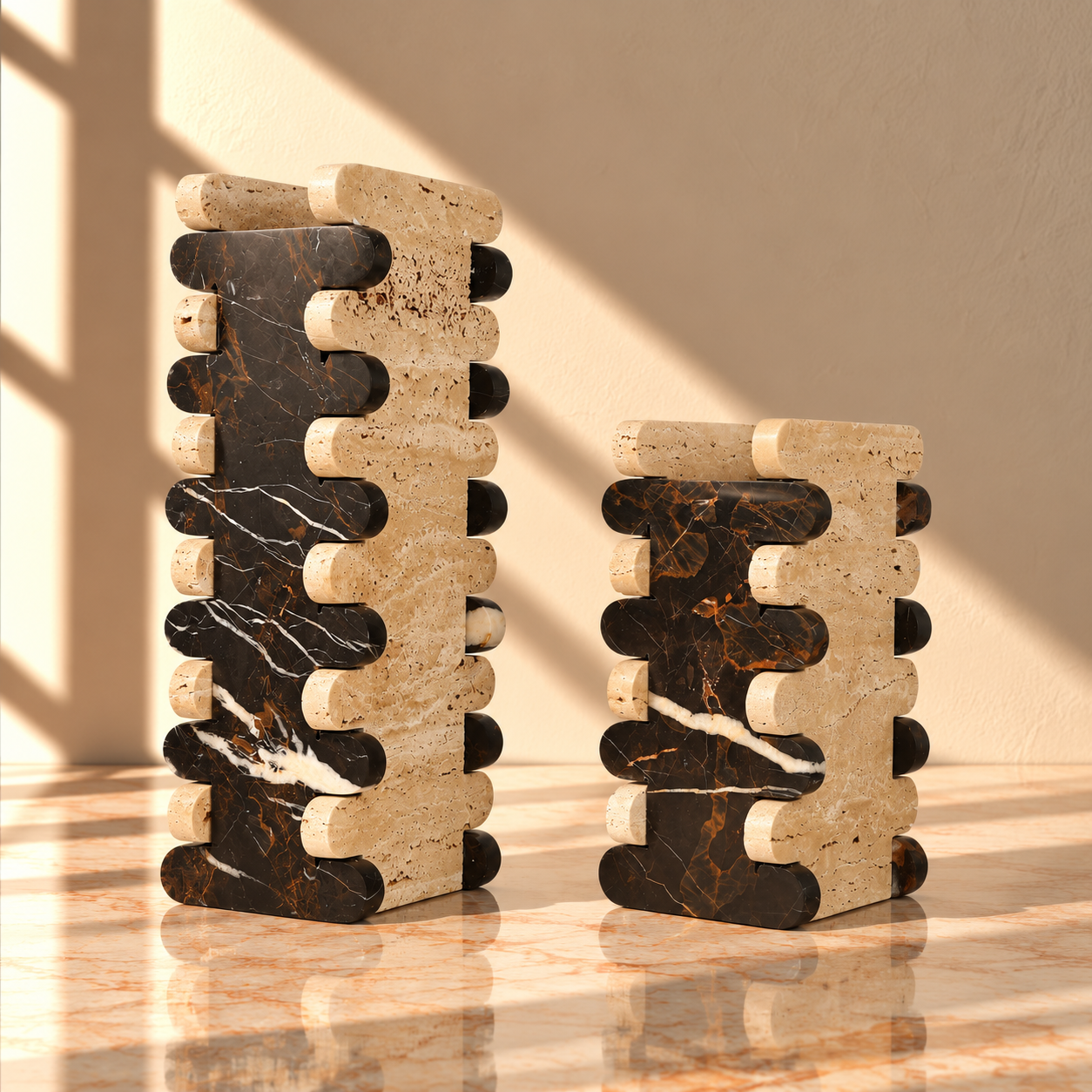 Stacked Natural Stone Vase with Black Bands