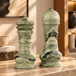 Cloud Emerald Marble Chess-Inspired Column