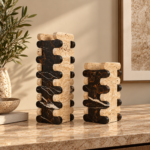 Stacked Natural Stone Vase with Black Bands