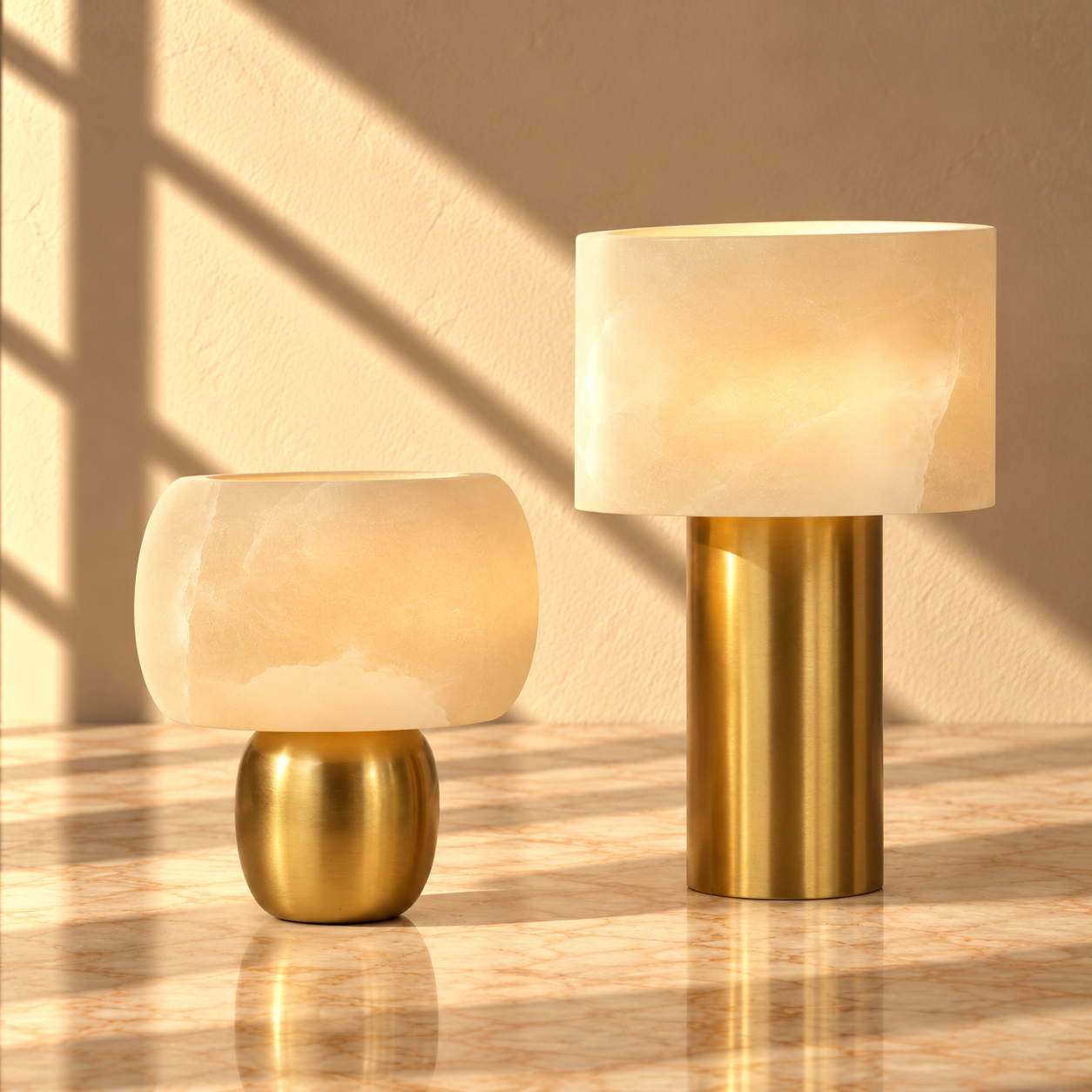 Cream Stone and Gold Copper Vase