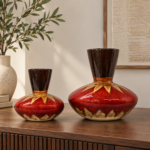 Red and Black Glazed Ceramic Vase