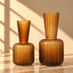 Amber Ribbed Glass Vase