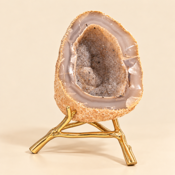 Rose Agate Geode on Gold-Tone Tripod Stand